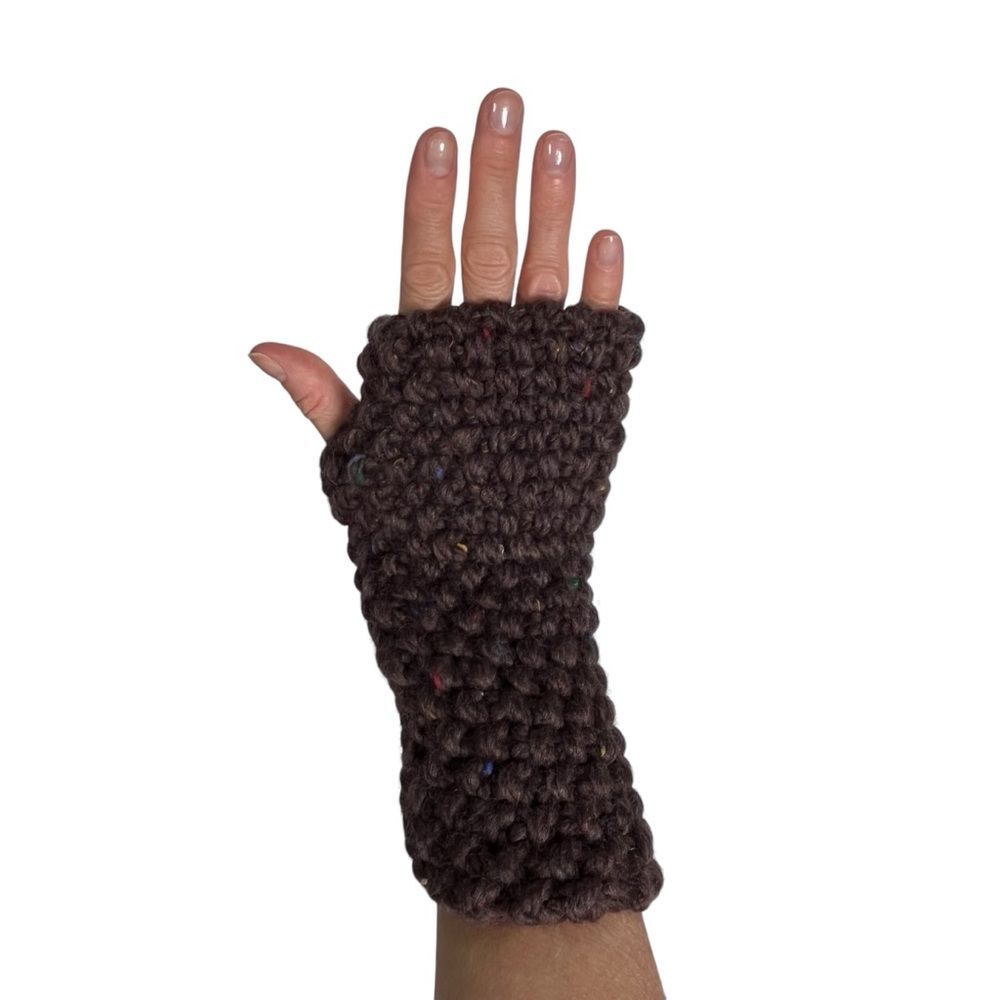 Brown Knit Fingerless Gloves Merino Wool Knit Mittens Hamdmade Chunky Mittens